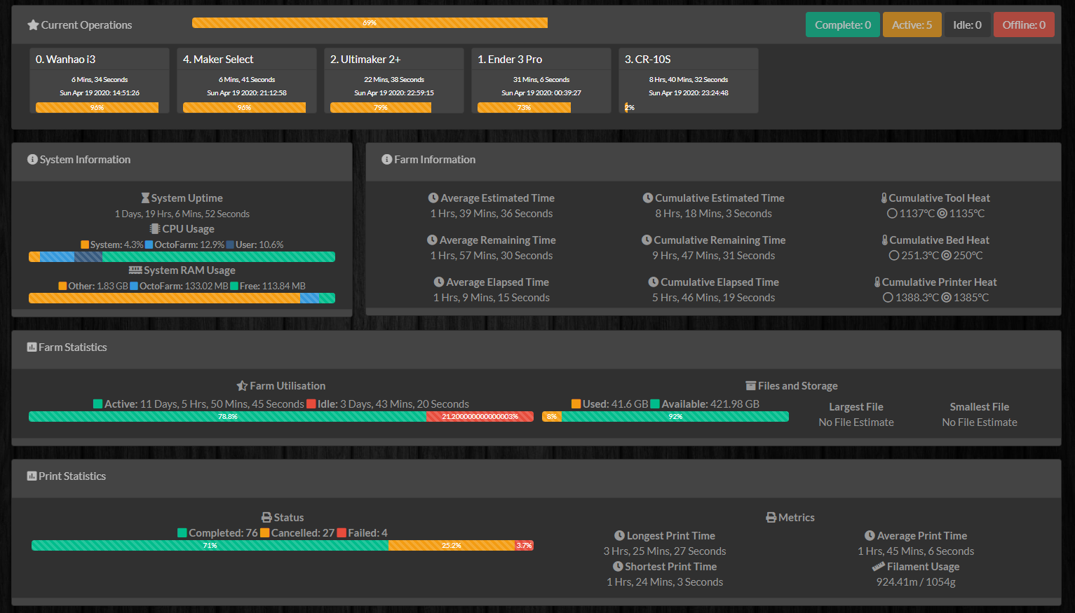 Screenshot of Octoprint